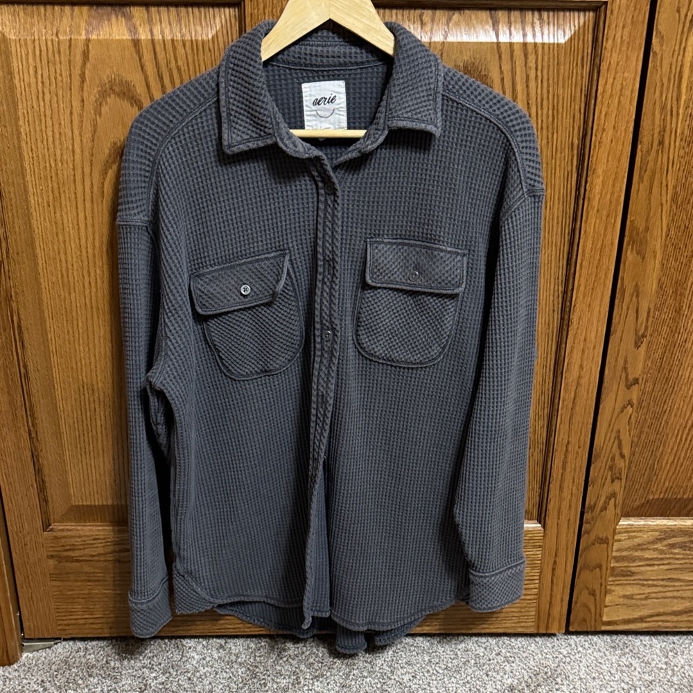Aerie Lumberjane waffle shirt jacket XXS gray